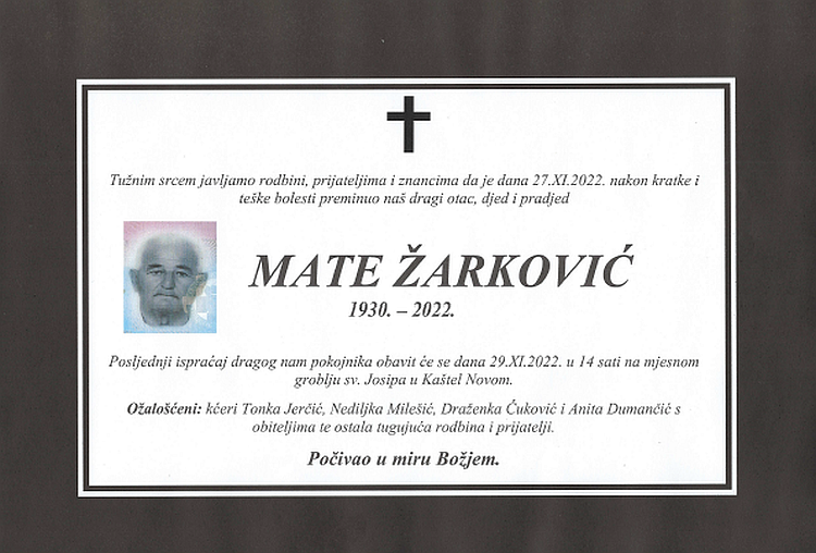 osmrtnica zarkovic