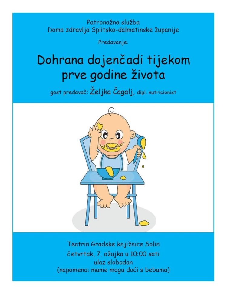 Predavanje u gradskoj knjižnici Solin na temu Dohrana dojenčadi tijekom prve godine života