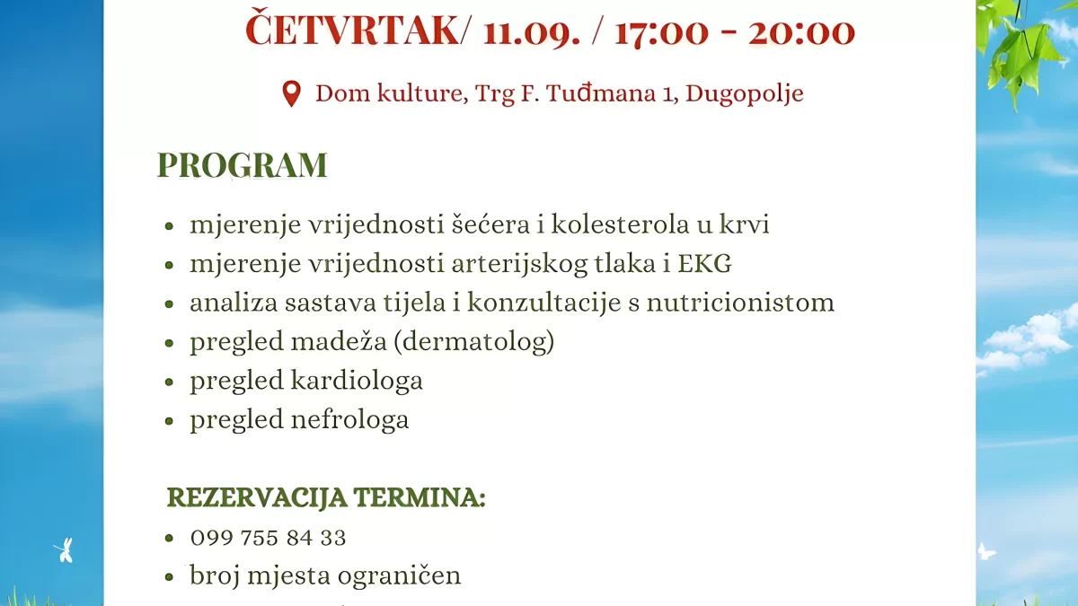 Zdravi dan u Dugopolju – prilika za besplatne zdravstvene preglede