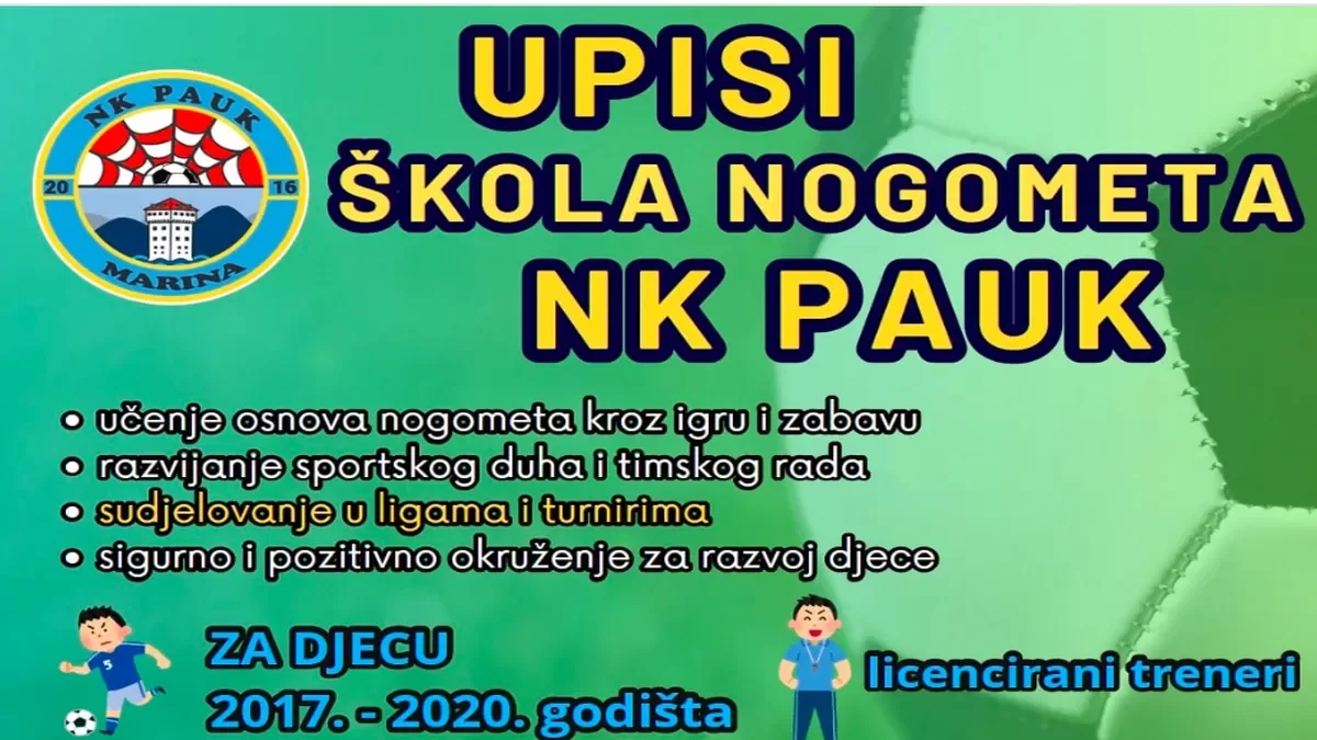 NK Pauk Marina: Upisi u školu nogometa