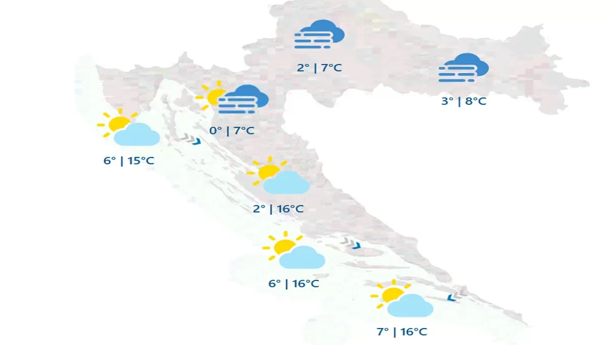 DHMZ: U unutrašnjosti umjereno do pretežno oblačno, na Jadranu pretežno sunčano