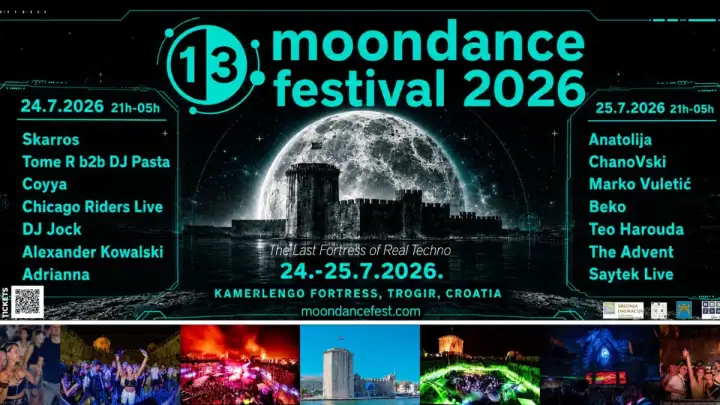 Moondance Festival 2026. stiže u Trogir: Dvije noći underground techna u tvrđavi Kamerlengo 24. i 25. srpnja