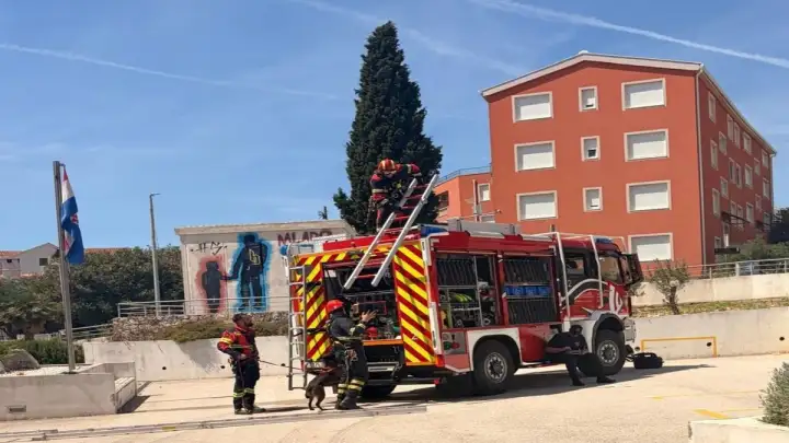 Vatrogasna vježba u Okruku: K9 tim pronašao unesrećene, djeca upoznala potražne pse