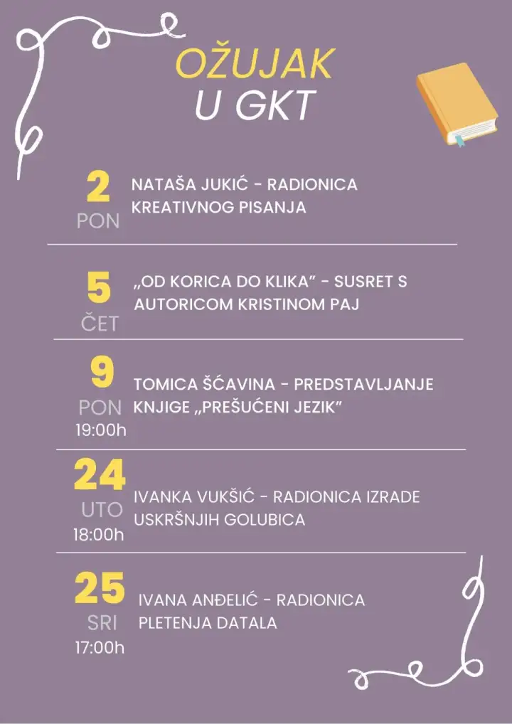 Raspored događanja u ožujku u Gradskoj knjižnici Trogir