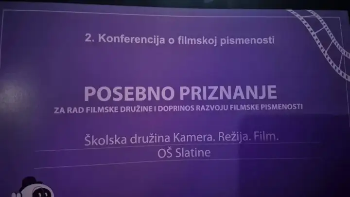 Veliko priznanje filmskoj družini Osnovne škole Slatine